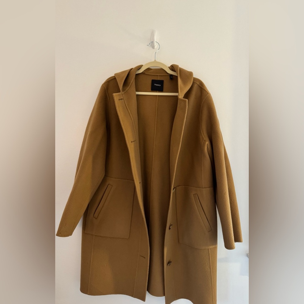 Theory Hooded Camel Wool Cashmere Blend Jacket - Picture 2 of 7